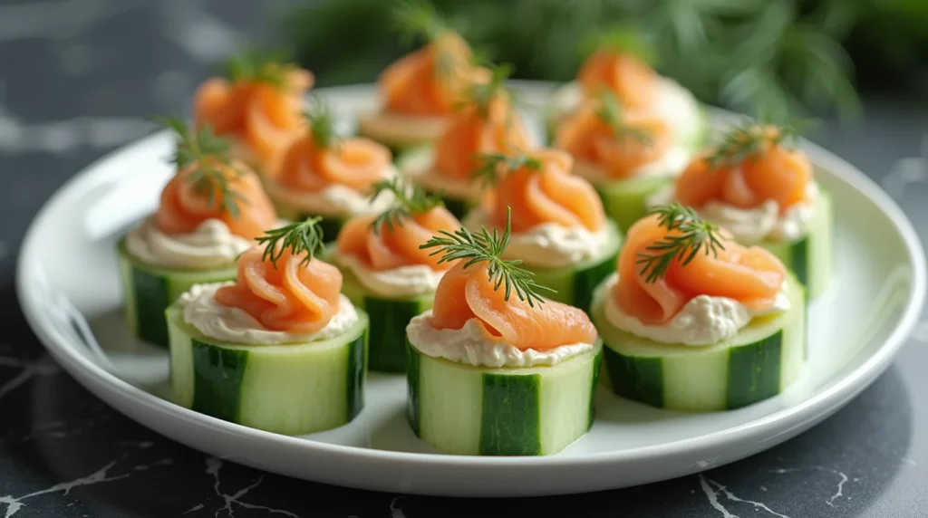 kitchen tools for smoked salmon cucumber rolls Bite-sized chatelaine smoked salmon roll on cucumber recipe topped with cream cheese and dill.