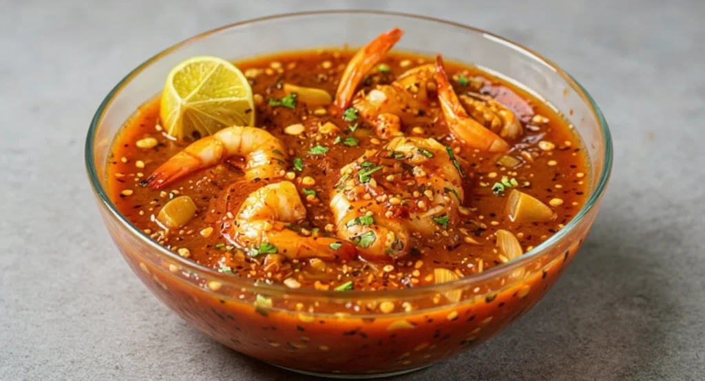 Seafood boil sauce recipe featuring shrimp, garlic, and zesty seasoning.