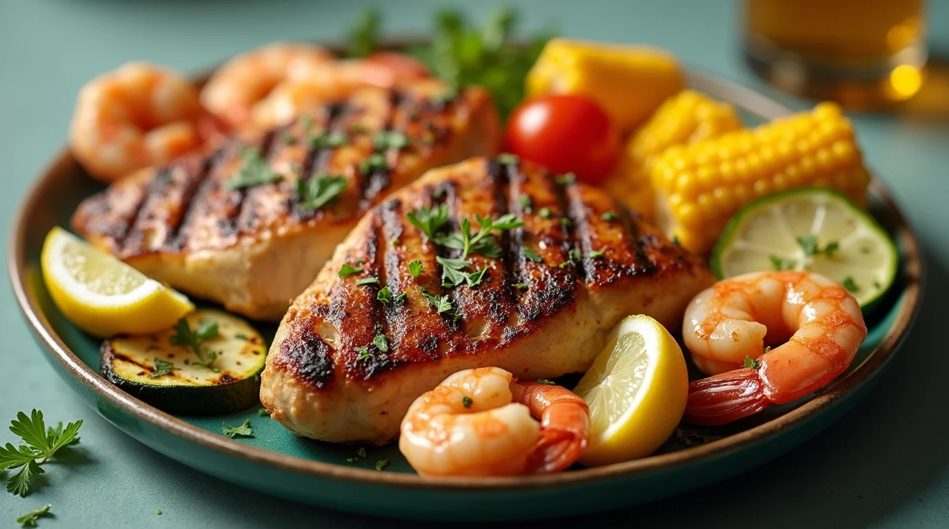 Grilled Chicken and Shrimp Delicious Chicken and Shrimp Recipes with vegetables