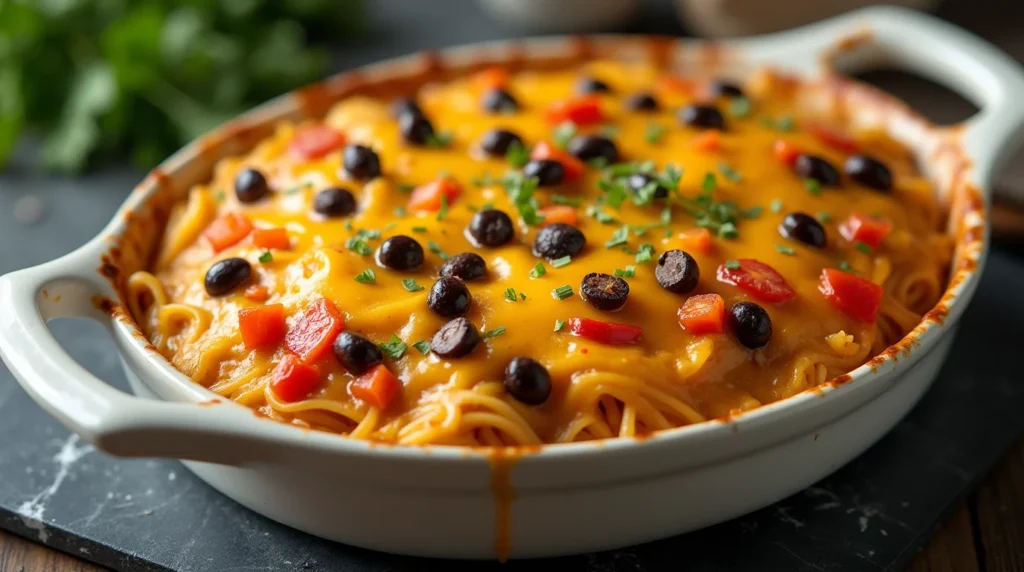 Quick rotisserie chicken recipes with squash featuring cheesy baked pasta, black beans, and diced red peppers.