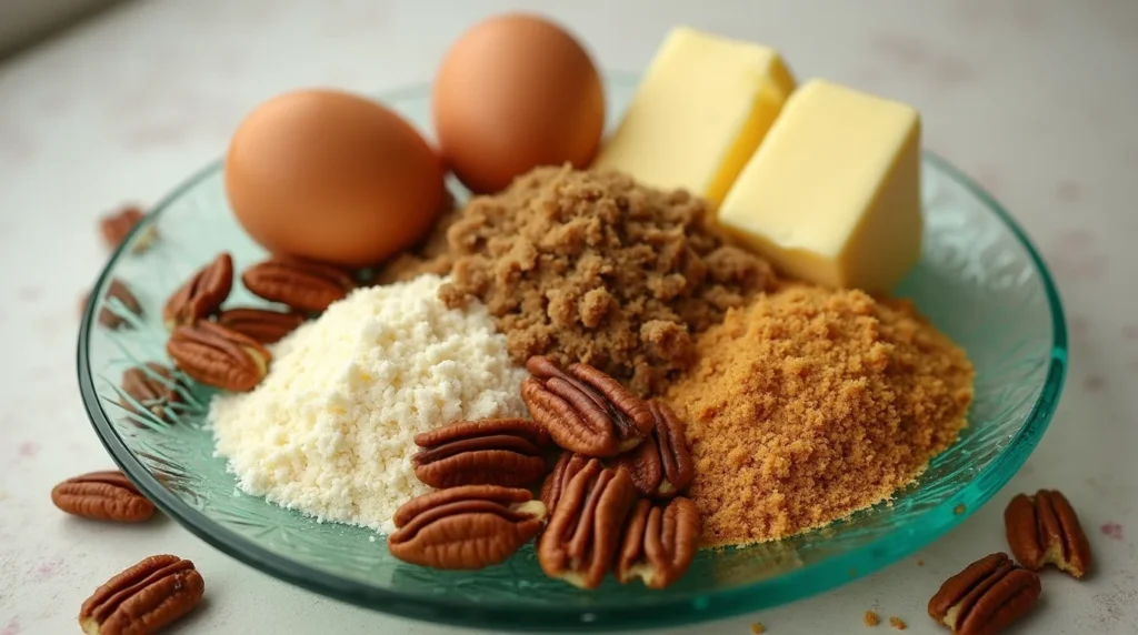 arrangement of ingredients for pecan pie cookies