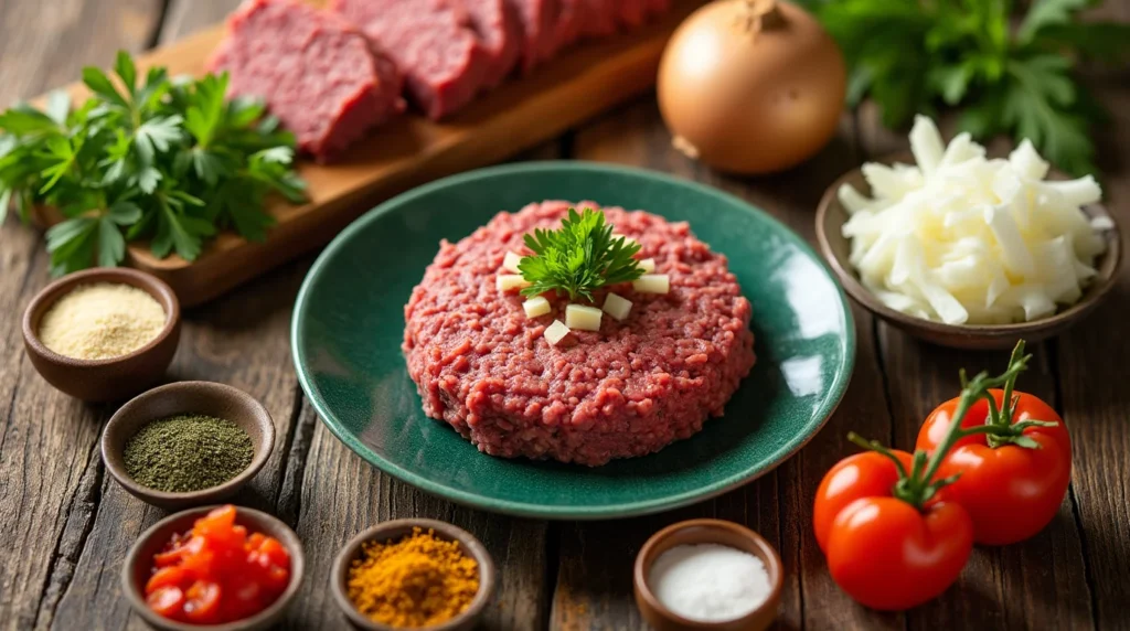 vibrant arrangement of homemade meatloaf ingredients