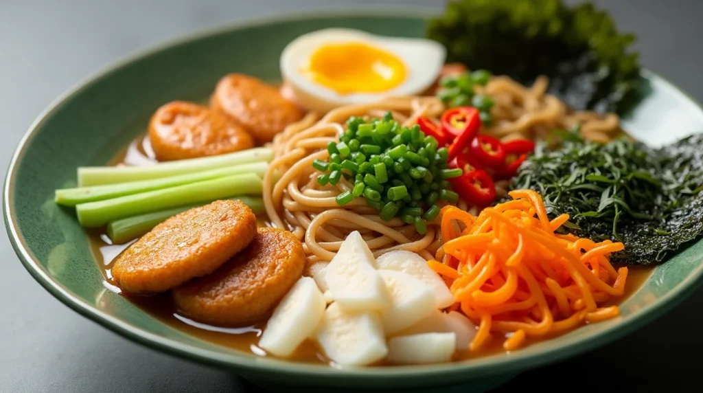 An array of vibrant ramen toppings