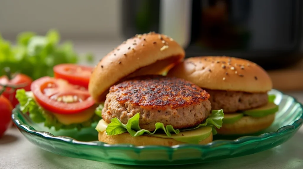 Juicy turkey burgers cooked to perfection in an air fryer
