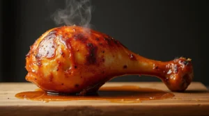 Hot and juicy glazed turkey leg fresh from the oven – turkey drumstick recipe.