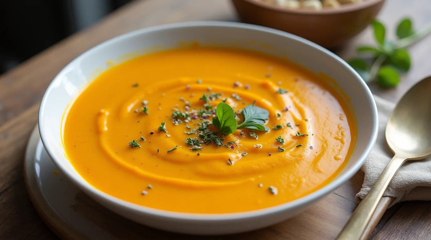 Creamy bowl of butternut squash and carrot soup