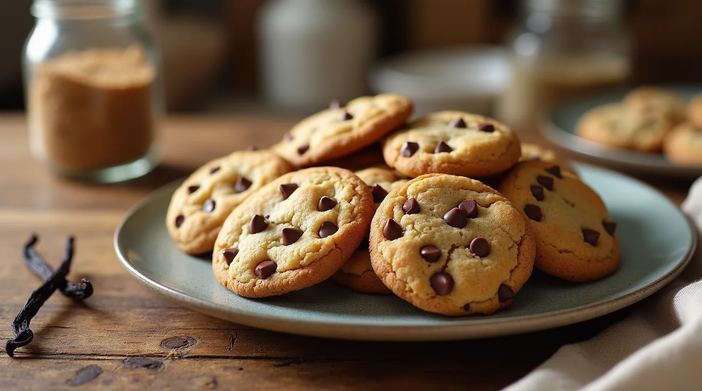 A plate of freshly baked chocolate chip cookies made with the mama kelce cookie recipe.