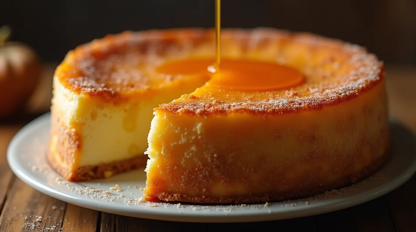 A delicious sopapilla cheesecake recipe featuring a golden-brown cinnamon-sugar crust, creamy filling, and a drizzle of honey.