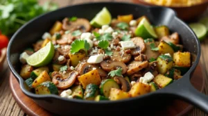 Mediterranean-Mexican Mushroom and Zucchini Skillet