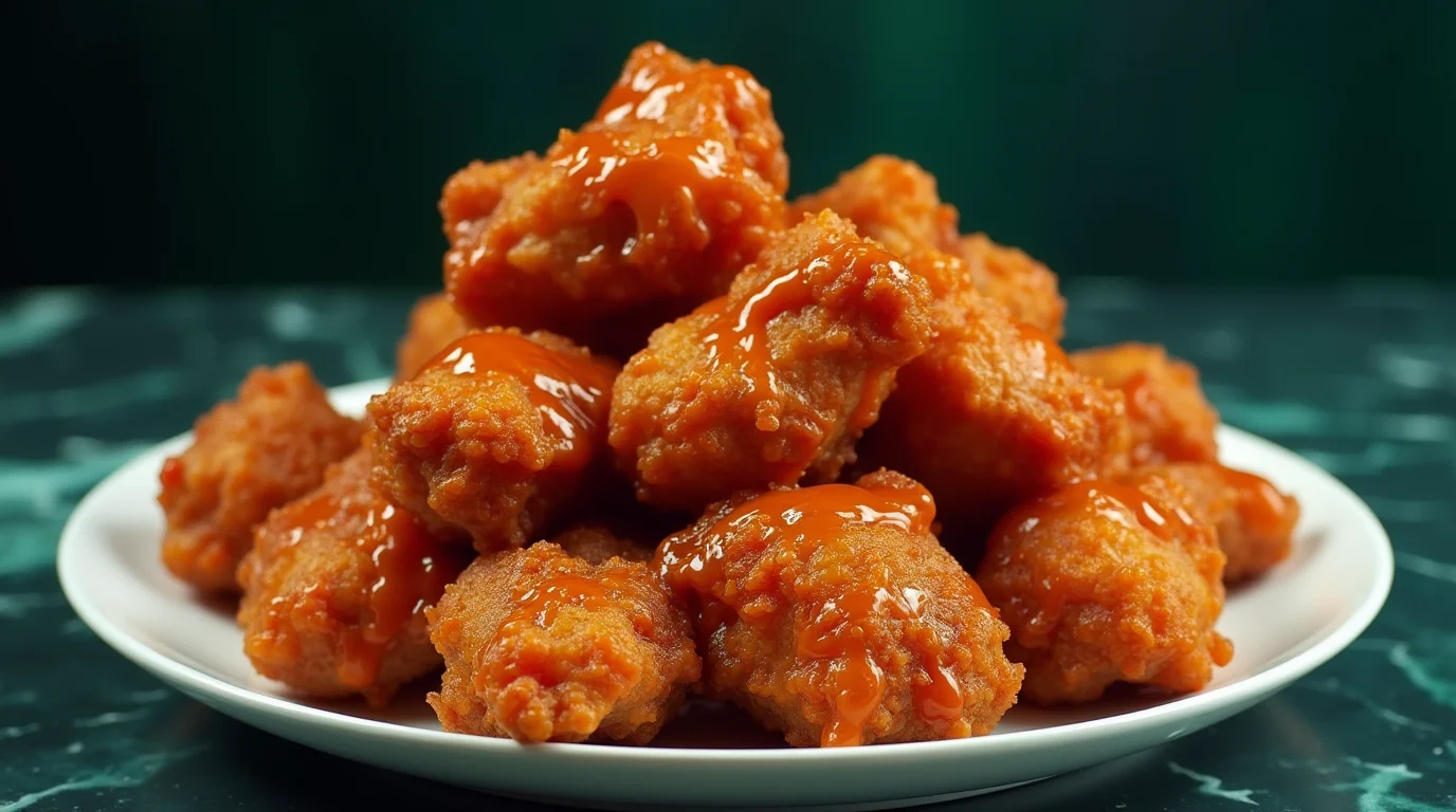 Spicy Honey Butter Fried Chicken served hot with a crispy golden coating and glazed sauce.