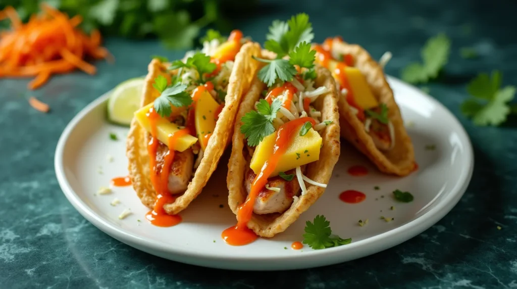 Thai Basil & Mango Asian Chicken Wonton Tacos