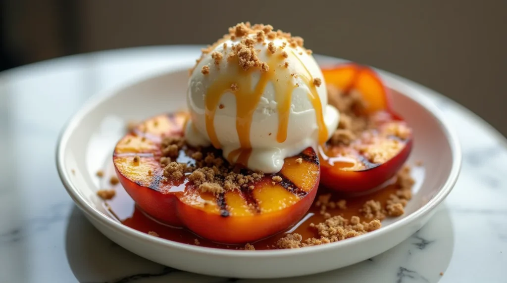 Grilled peaches with vanilla ice cream