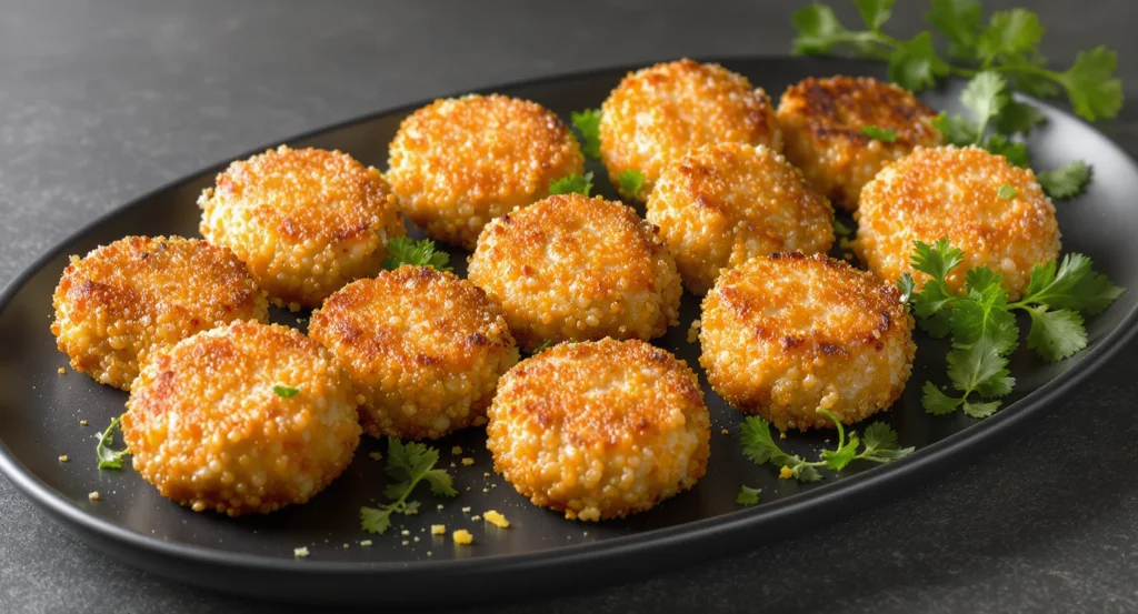 Crispy Quinoa Crab Cake Recipe with golden crust and fresh parsley garnish on a serving plate.