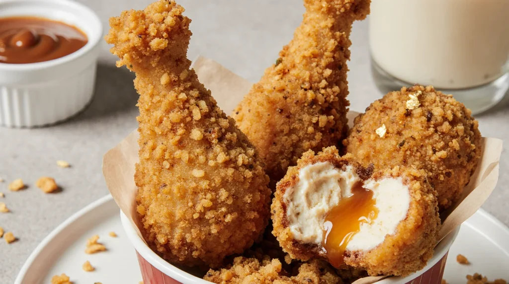 Close-up of ice cream drumsticks made with the Homemade Fried Chicken Ice Cream Recipe