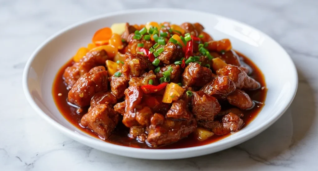 Homemade Beijing Beef Recipe with bell peppers in tangy-sweet sauce