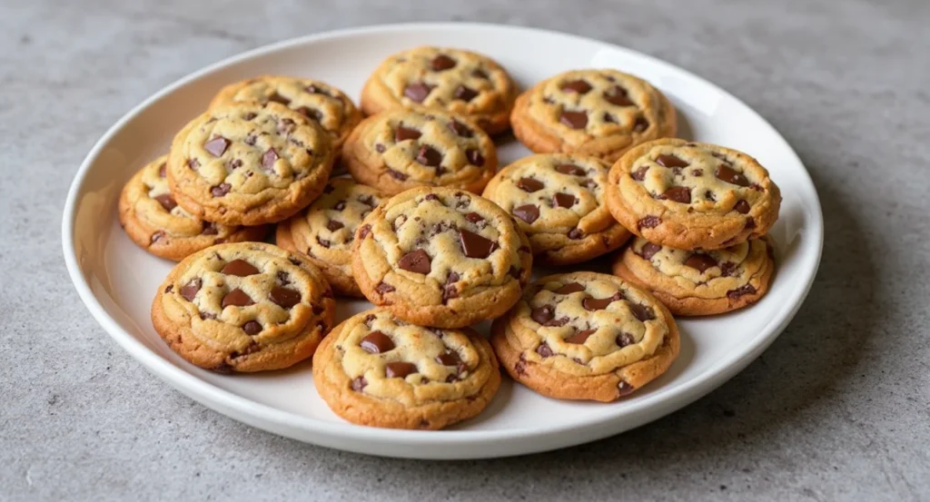 kitchen tools for perfect cookies Best Chewy Chocolate Chip Cookie Recipe displayed on a white ceramic plate, showcasing soft, gooey cookies for the perfect homemade treat.