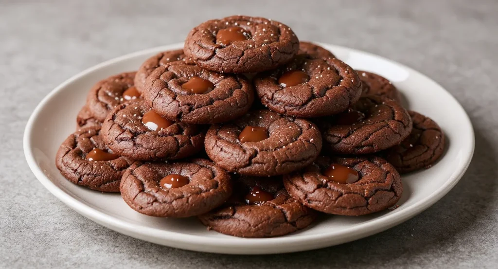 Delicious Double Chunk Chocolate Cookie Recipe showing gooey chocolate center and baked cookies
