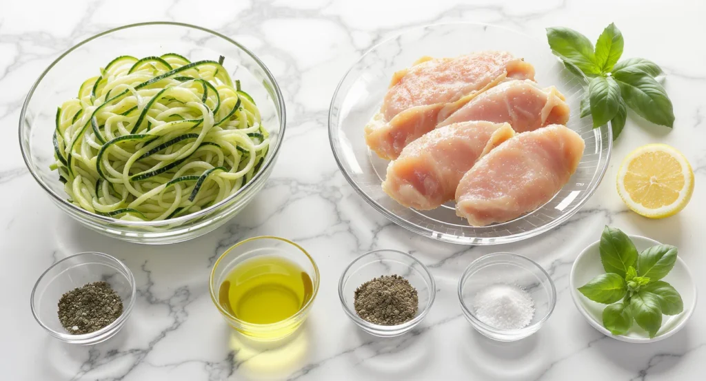 Essential ingredients for Healthy Grilled Chicken Zucchini Noodles