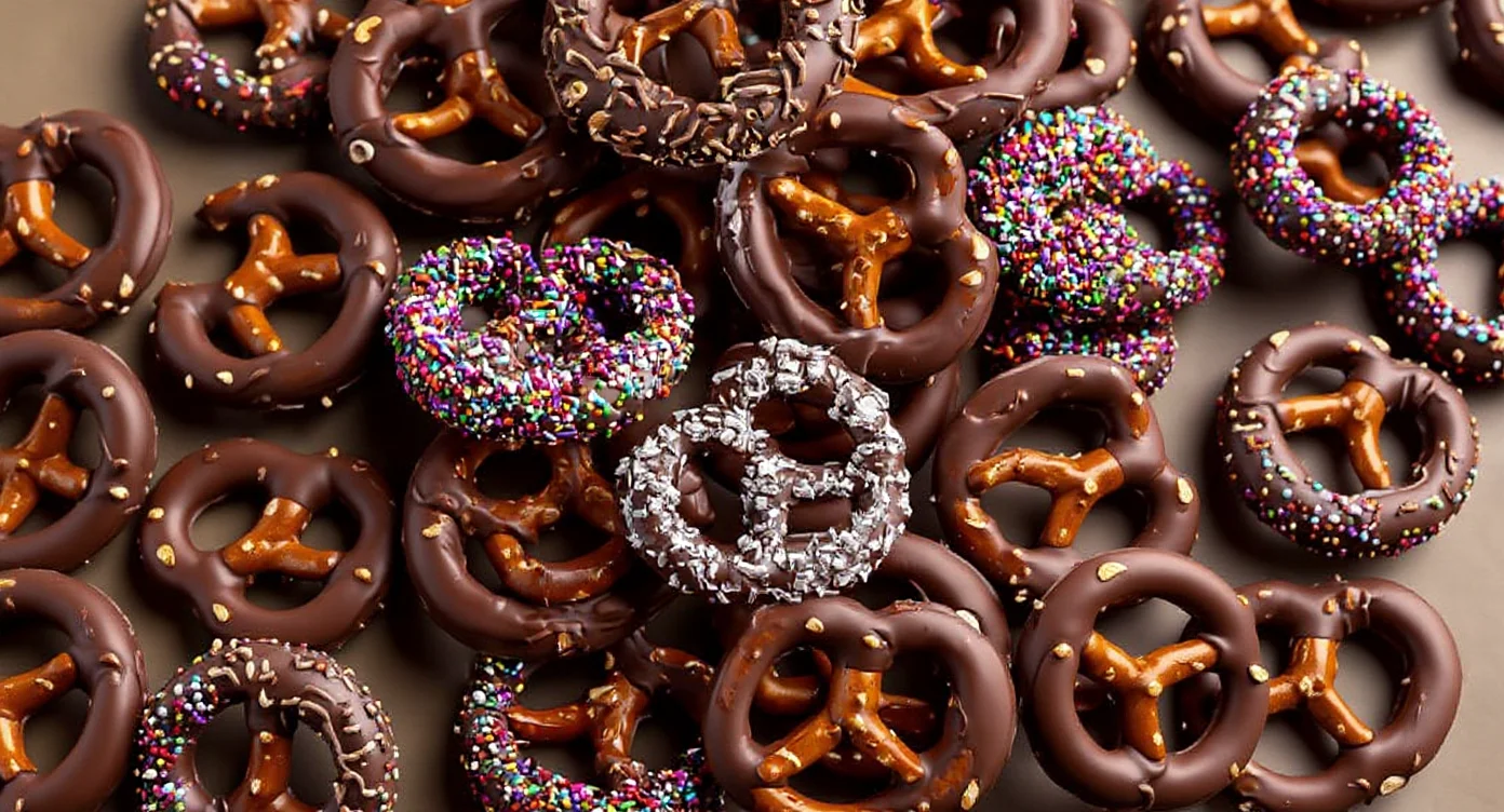 Easy Chocolate Covered Pretzels Recipe with sprinkles and toppings for a sweet and salty snack