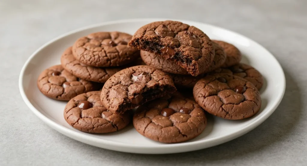 Homemade Double Chunk Chocolate Cookie Recipe with rich chocolate filling on a white plate