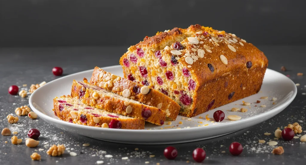 Easy Homemade Cranberry Bread Recipe baked with juicy cranberries and topped with oats