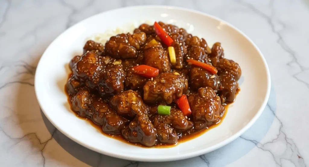 Homemade Beijing Beef Recipe with crispy beef coated in sweet and savory sauce