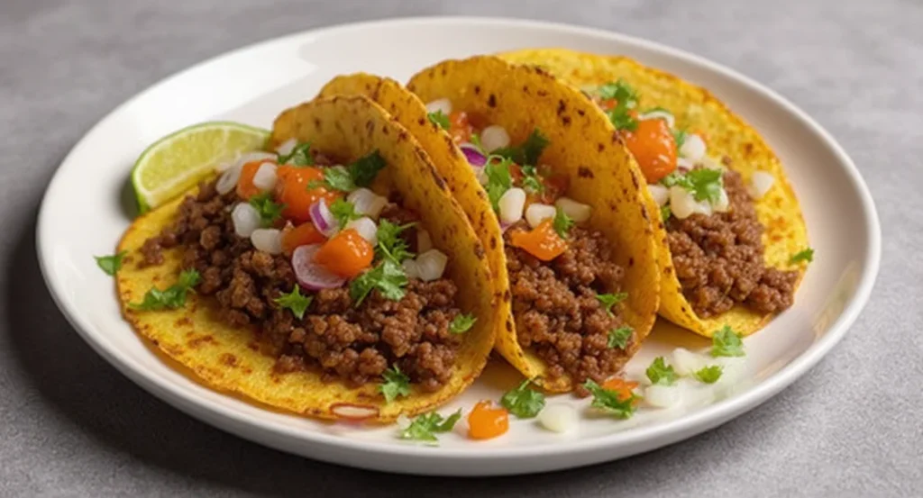 Easy ground beef taco meat recipe served with fresh toppings and corn tortillas.