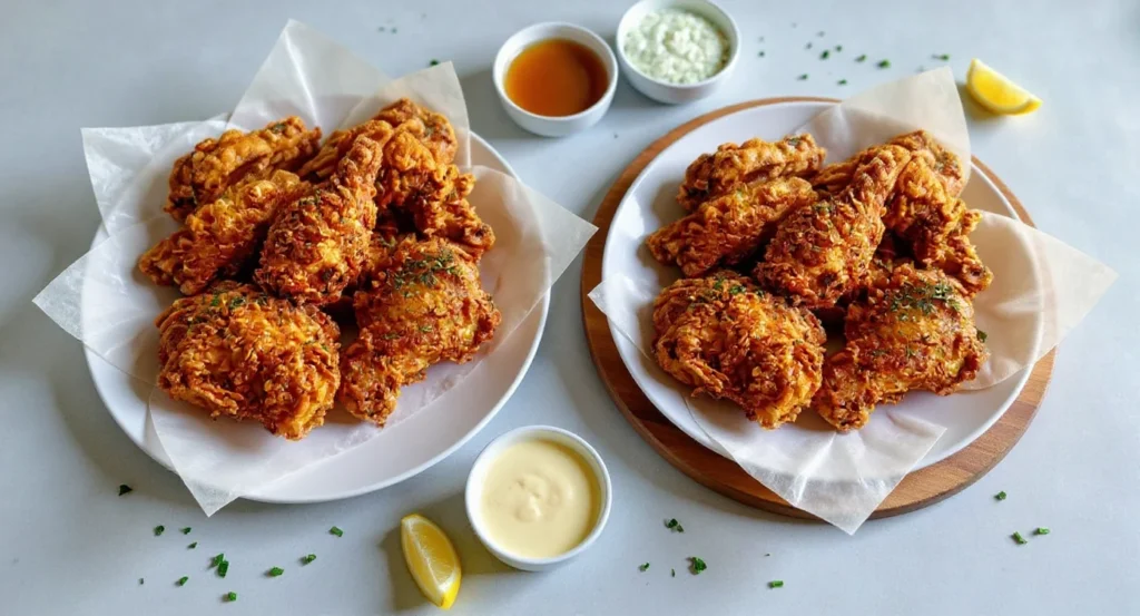 homemade fried chicken recipe Homemade Fried Chicken Recipe served crispy and golden with dipping sauces.
