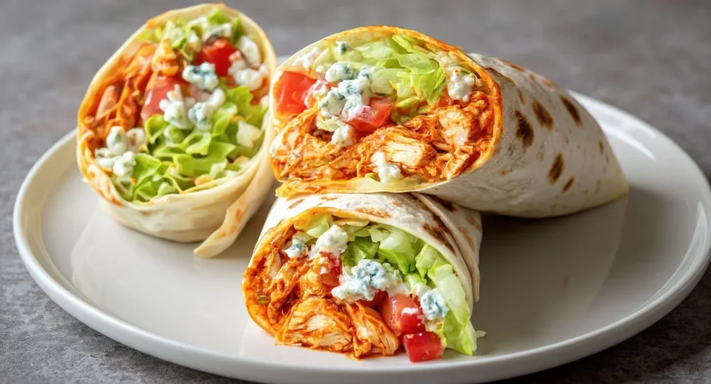 Easy Buffalo Chicken Wrap Recipe with tender chicken and fresh veggies