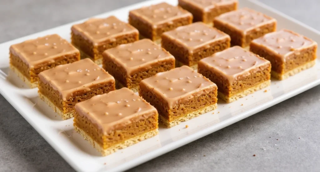 Healthy Pumpkin Bars Recipe cut into squares with smooth frosting topping