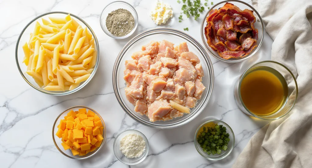 Essential Ingredients for Easy Chicken Bacon Ranch Pasta Recipe