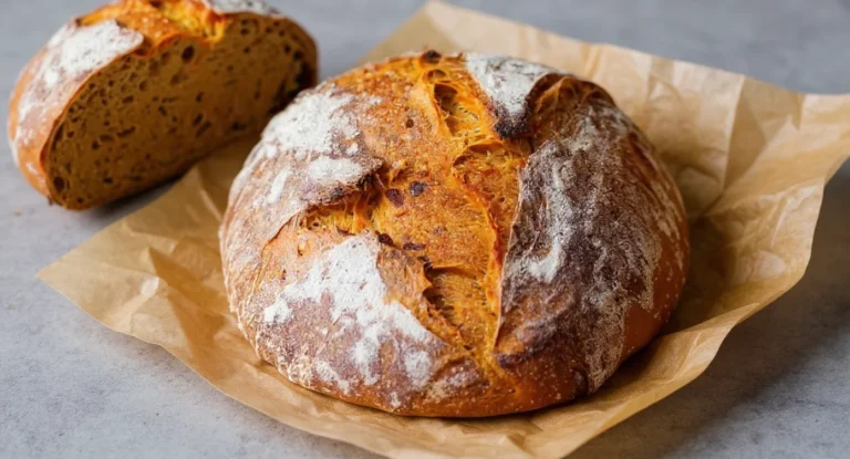 Freshly baked pumpkin sourdough bread with golden crust – Pumpkin Sourdough Bread Recipe.