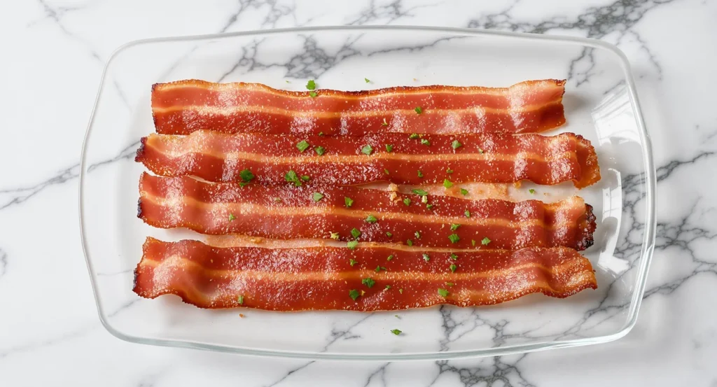 Plate of golden crispy beef bacon – Easy Beef Bacon Recipe.