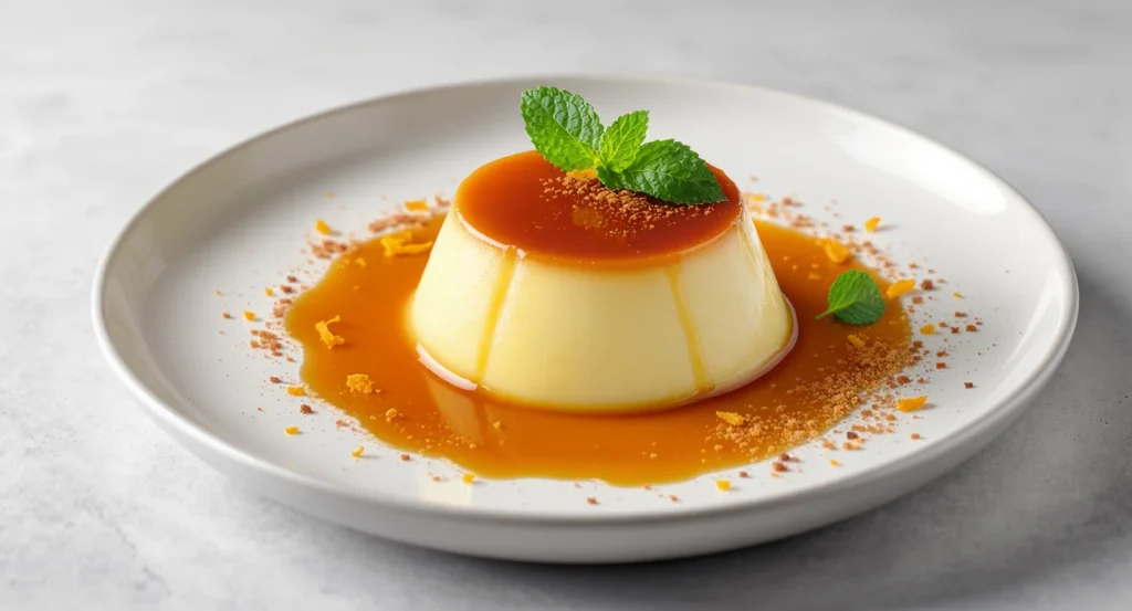 Easy Flan Napolitano Recipe with creamy custard, golden caramel topping, and mint garnish.