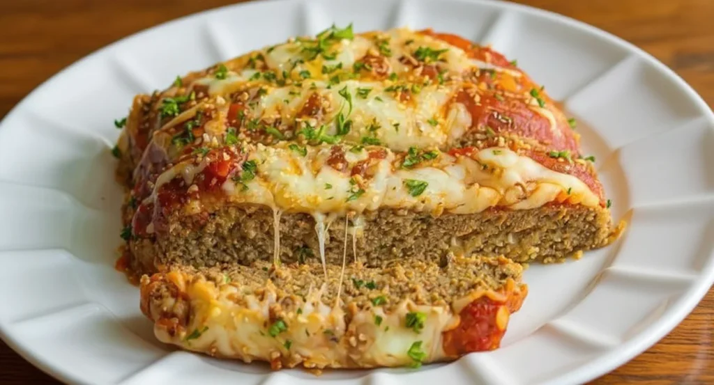 Juicy Easy Meatloaf Recipe with Ground Beef baked with cheese and tomato sauce
