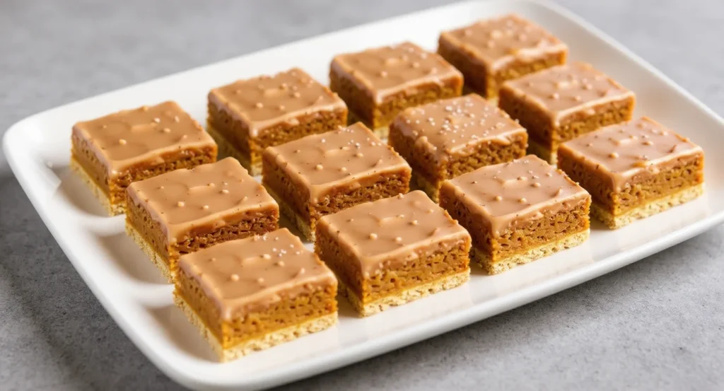 Moist Healthy Pumpkin Bars Recipe topped with light frosting squares