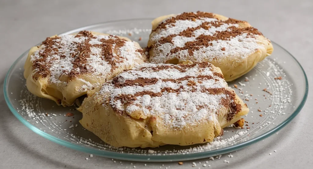 Traditional Moroccan Chicken Pastilla with crispy layers and sweet powdered sugar topping