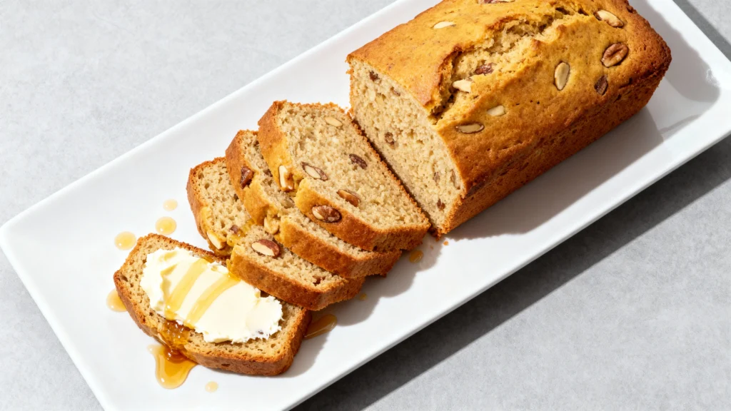 Freshly baked Banana Nut Bread Recipe slices ready to serve