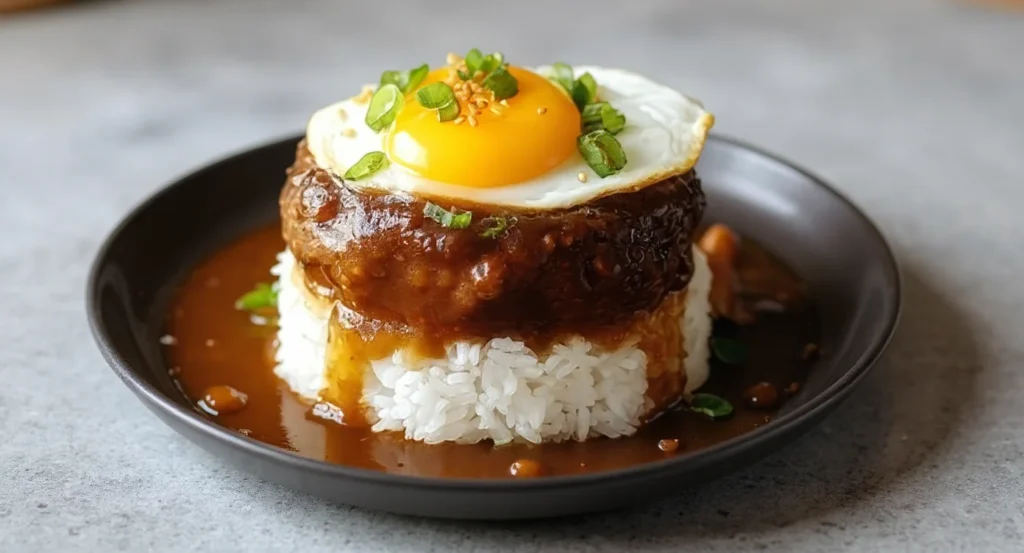 Delicious Hawaiian Loco Moco Recipe featuring juicy beef patty and rich brown sauce