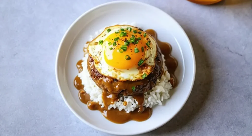 Authentic Hawaiian Loco Moco Recipe with egg, rice, and flavorful gravy
