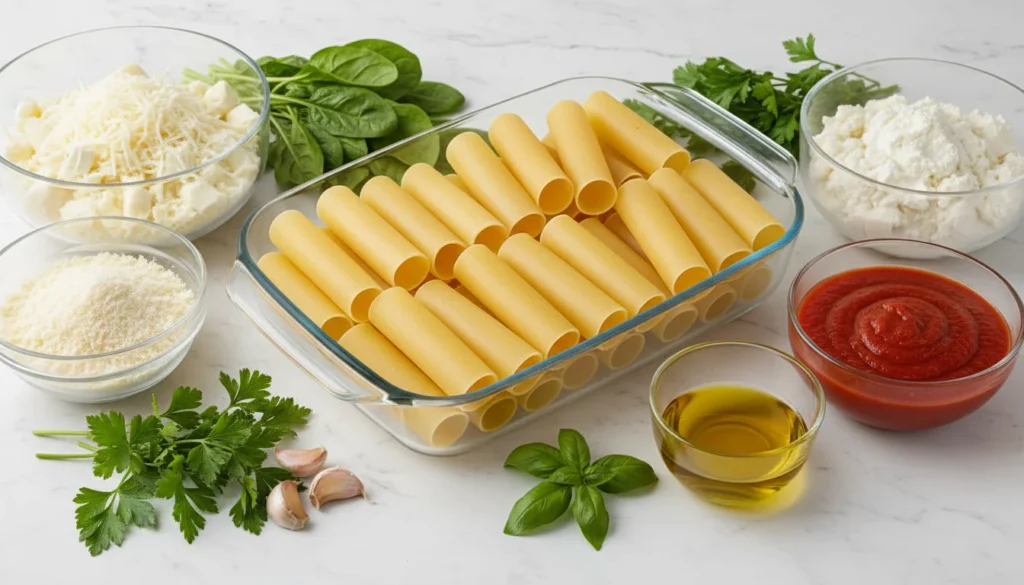 Essential Ingredients for Cheesy Spinach Manicotti Recipe
