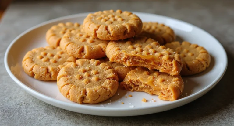 3 ingredient peanut butter cookies on a white plate ready to serve