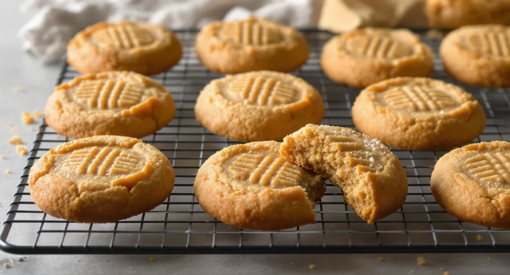 3 ingredient peanut butter cookies on a white plate ready to serve