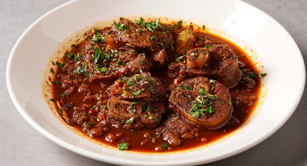 Authentic Italian Osso Buco Recipe served with slow-cooked veal shanks and fresh herbs