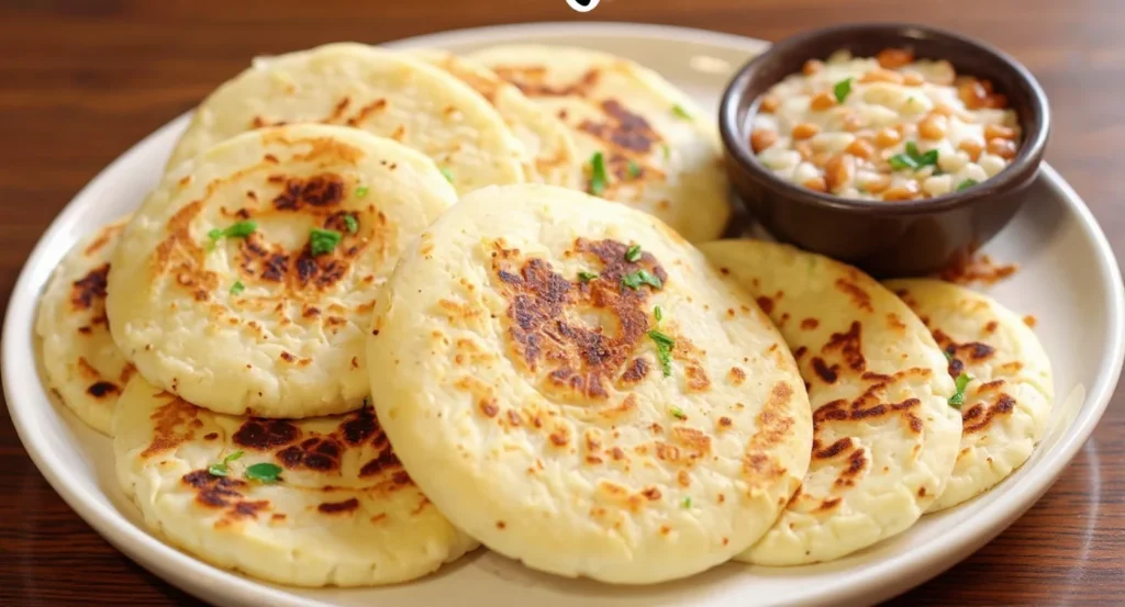 Stack of freshly cooked cheese pupusas from a homemade recipe